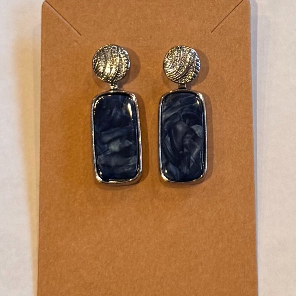 Pretty silver and navy marbled drop earrings